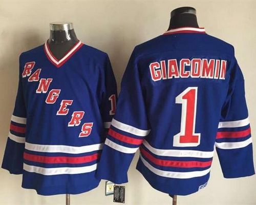 Rangers #1 Eddie Giacomin Blue CCM Heroes of Hockey Alumni Stitched NHL Jersey - Click Image to Close